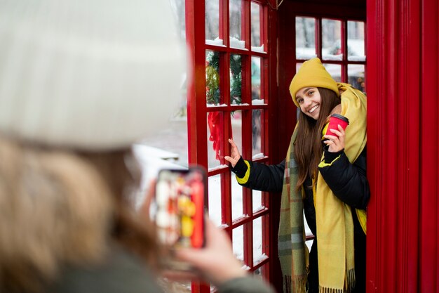 Teenager friends having fun in winter time