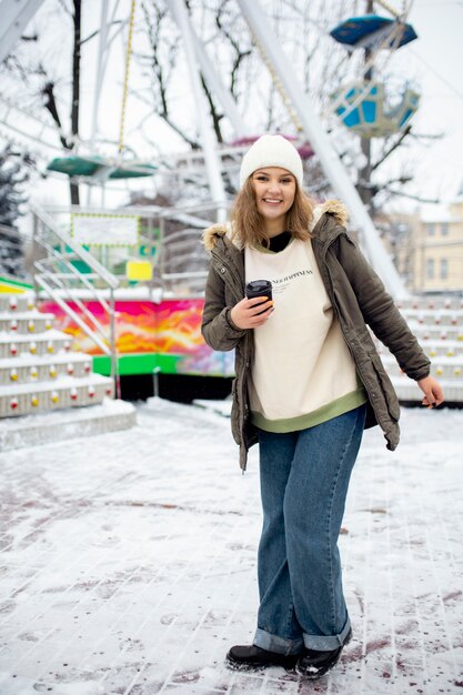 Teenager friends having fun in winter time