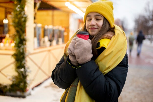 Teenager friends having fun in winter time