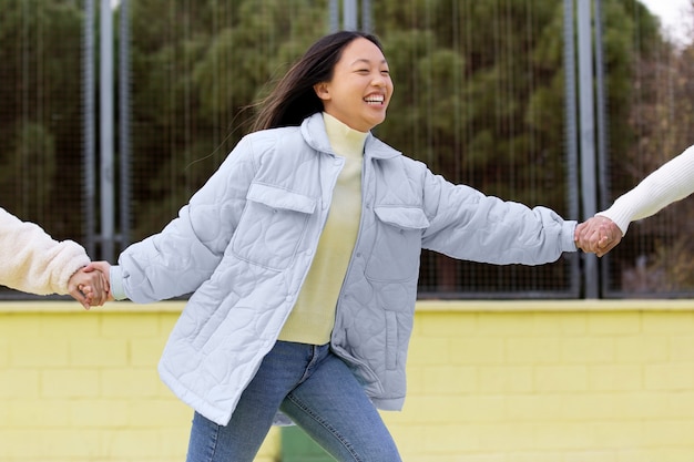 Free photo teenager having fun together with her friends