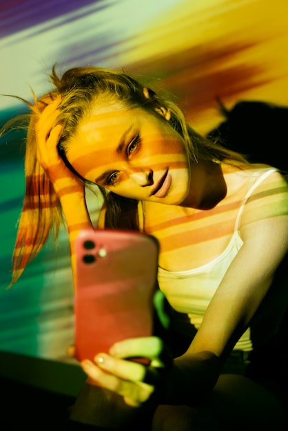 teenager in the light of movie projector