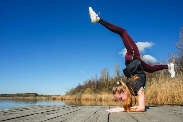 Teenager in peacock pose