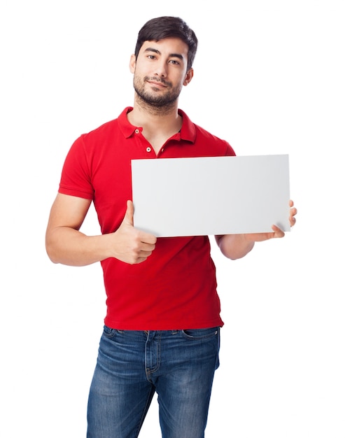 Teenager with blank sign