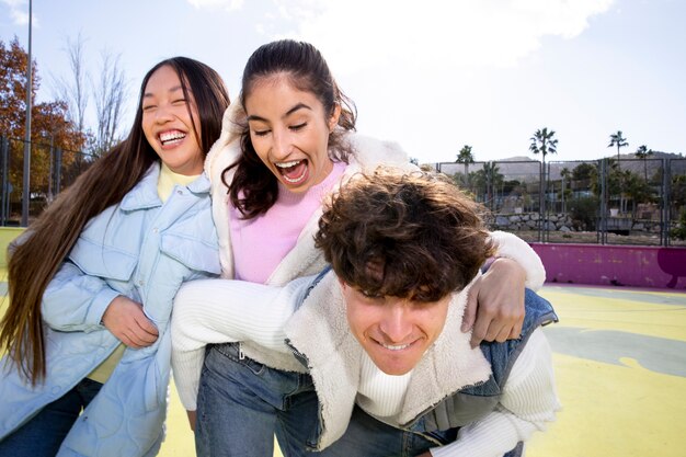 Teenagers friends having fun together