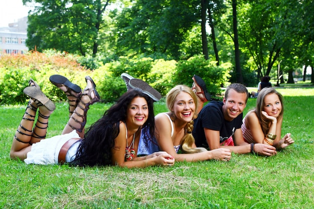 Teenagers group  in the park