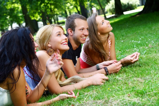 Free photo teenagers group  in the park