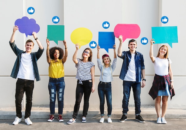 Free photo teens holding text boxes