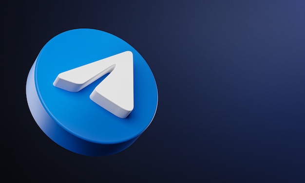 Telegram circle button icon 3d with copy space