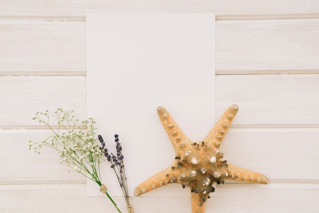 Template, bouquets of flowers and starfish