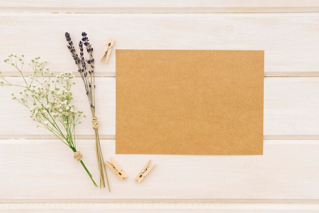 Free photo template for weddings with flowers and clothespins
