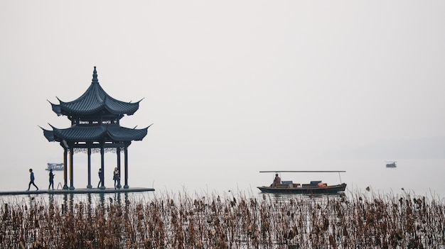 Free photo temple in a gray day