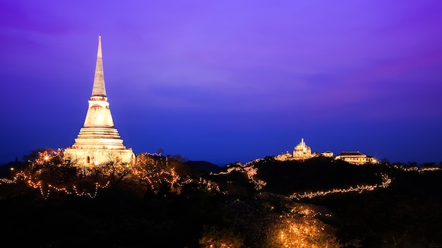 Temple on mountain top at Khao Wang Palace during festival Petchaburi Thailand