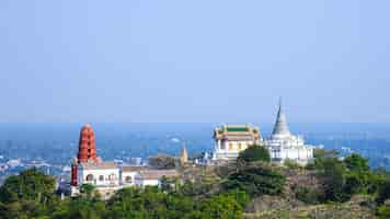 Free photo temple on mountain top at khao wang palace petchaburi thailand