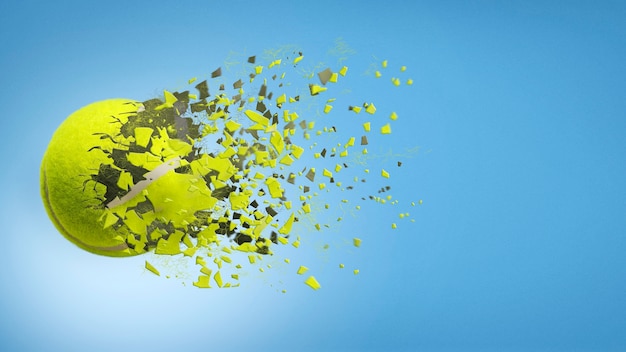 Free photo tennis ball disintegrating with copy space