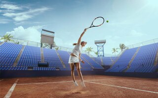 tennis girl on a professional tennis court