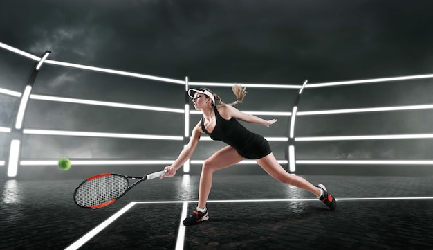 Tennis girl on a professional tennis court