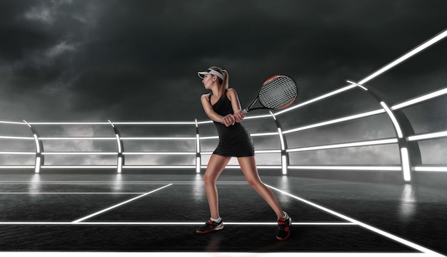 Tennis girl on a professional tennis court