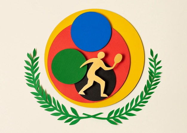 Tennis player on colorful circles in paper style