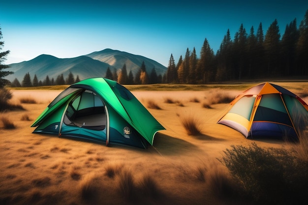 Free photo a tent in the desert with mountains in the background