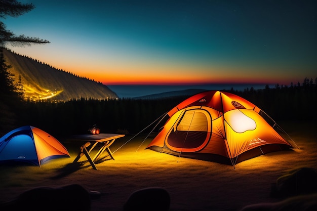 夕方はテント設営。