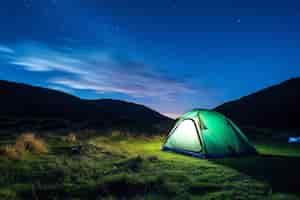 Free photo tent outdoor under blue sky by night ai generated image