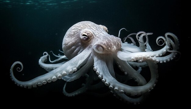 Tentacle sucker of octopus on coral reef generated by AI