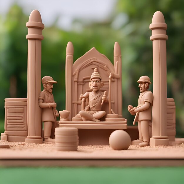 Free photo terracotta model of a man and a woman sitting on the sand