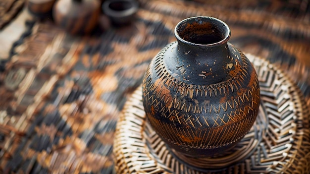 Free photo terracotta vase with indigenous pattern