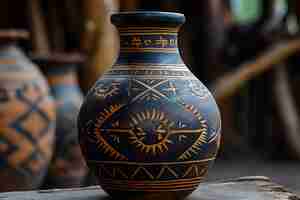 Foto gratuita vaso in terracotta con disegno indigeno