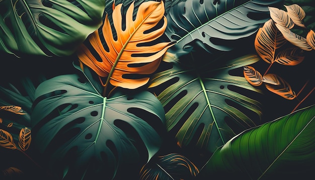 Free photo texture background with different exotic leaves generative al