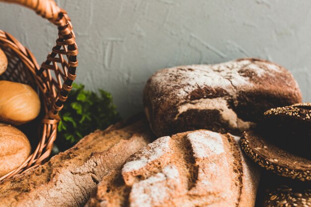 Textured fresh loaves in flour