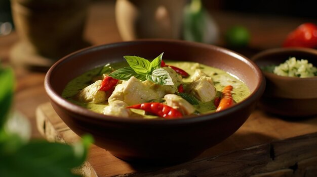 Thai food green curry chicken AI generated image