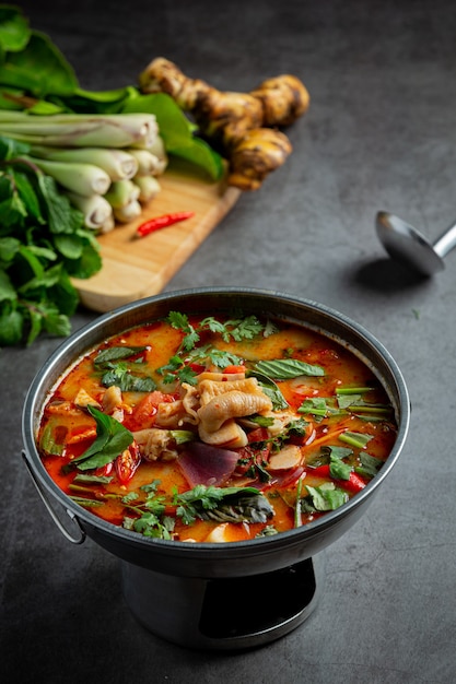 Free photo thai food. spicy chicken tendon soup.