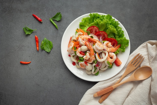 Thai food ;Spicy mixed seafood salad