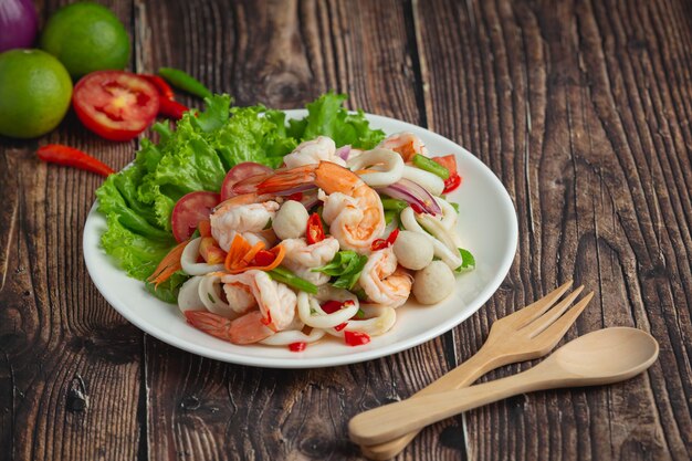 Thai food ;Spicy mixed seafood salad