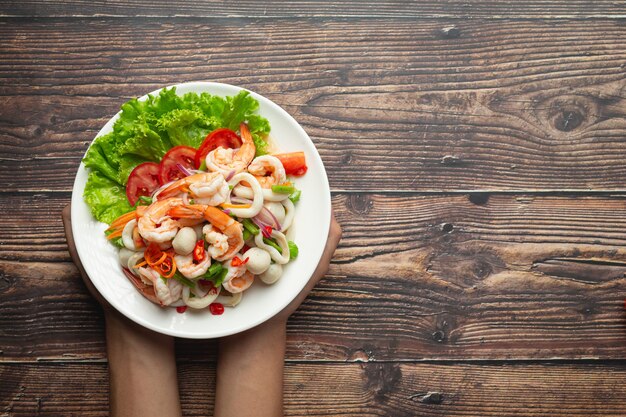 Thai food ;Spicy mixed seafood salad