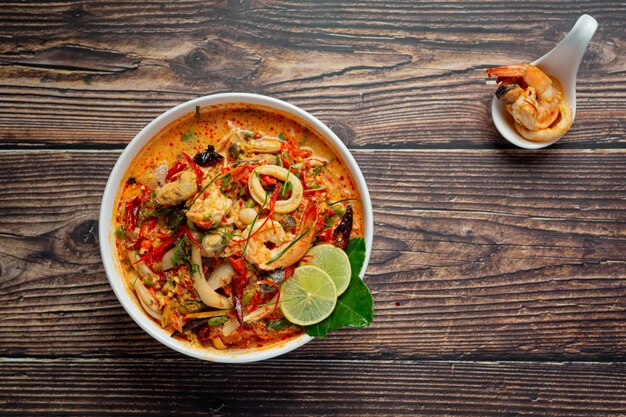 thai food; TOM YUM KUNG or river prawn spicy soup