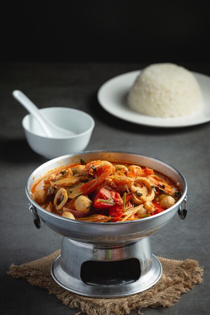 Thai Food;Tom Yum Seafood or seafood spicy soup