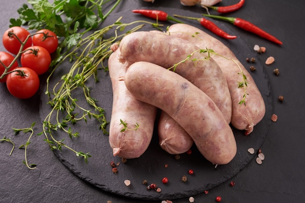 Thai isaan sausage. e-sarn sausages, homemade sour sausages with thai herbs, vegetables (sai krawk e-san).