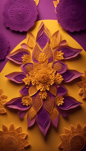 Thai style pattern in the form of a flower on a purple background