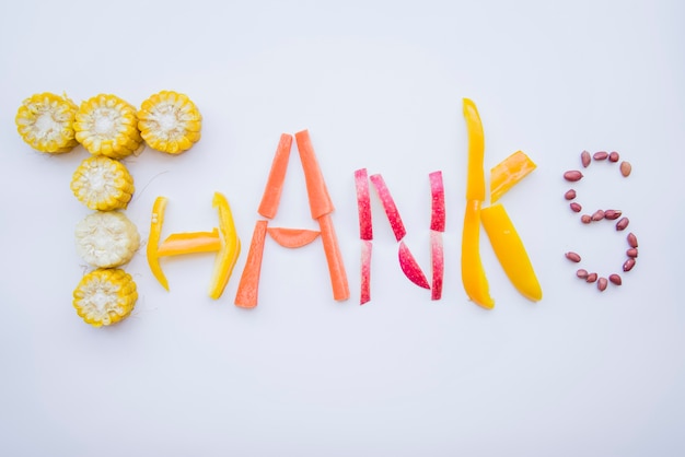 Thanks lettering made of food