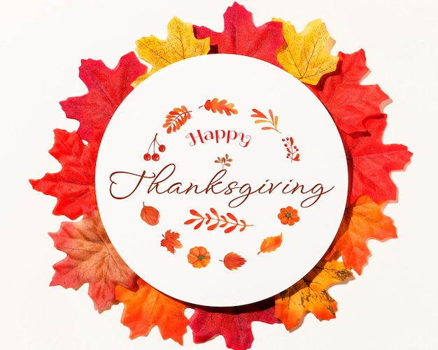 Thanksgiving day banner with colorful leaves