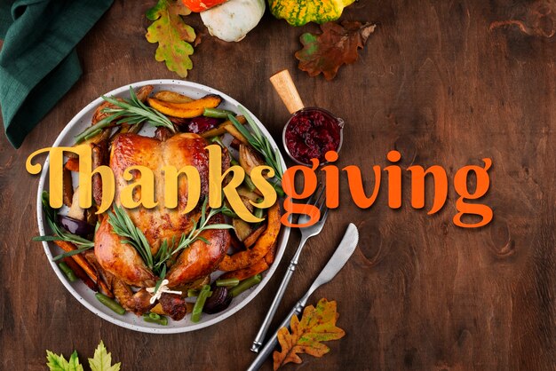 Thanksgiving day banner with food