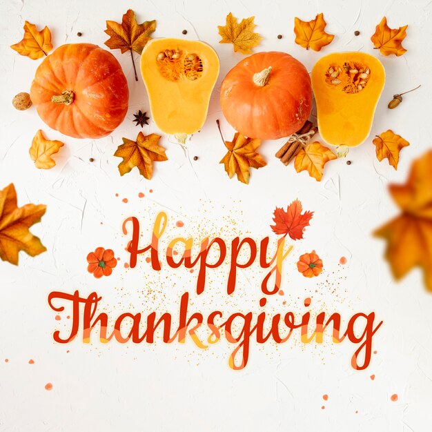 thanksgiving day banner with leaves and pumpkins