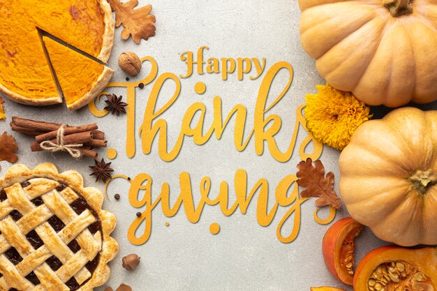 thanksgiving day banner with pumpkins