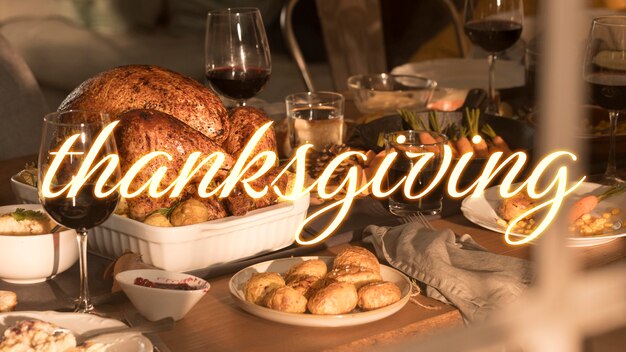 Thanksgiving day banner with tasty food