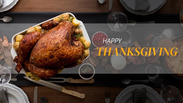 thanksgiving day banner with turkey