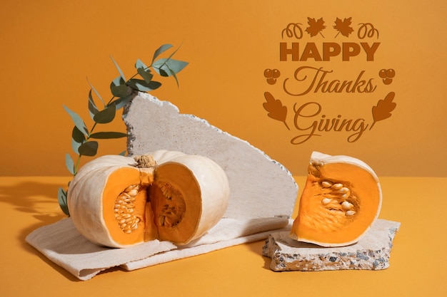 Thanksgiving day banner with white pumpkins