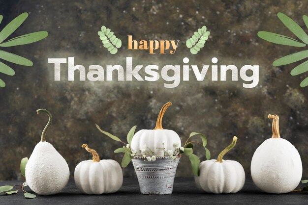 Thanksgiving day banner with white pumpkins