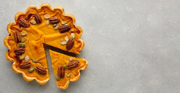 Thanksgiving pumpkin pie with copy space